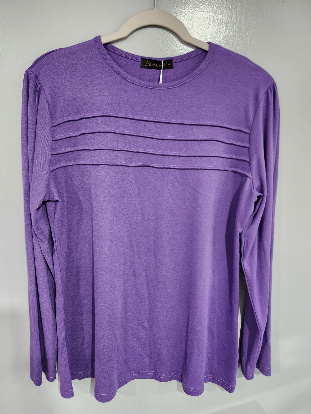 Women's Purple Long Sleeve Blouse with Pleated Front Detail